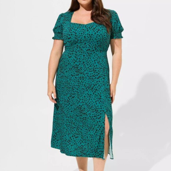 Torrid Tea Length Stretch Challis Sweetheart A-line Dress - Picture 2 of 7